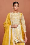 Shop_Sue Mue_Mustard Chanderi Silk Embroidery, Pearls, Roshni Thikri Kurta Sharara Set _Online_at_Aza_Fashions