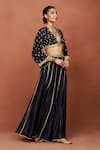 Buy_Sue Mue_Black Silk Zari, Embroidery, Sequins, Beads Rewa Geometric Jacket Sharara Set _Online_at_Aza_Fashions