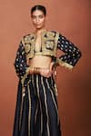 Sue Mue_Black Silk Zari, Embroidery, Sequins, Beads Rewa Geometric Jacket Sharara Set _Online