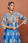 Buy_Sue Mue_Blue Silk, Crepe, Tissue Embroidery, Sequins, Taruni Zardozi Jacket Pant Set _Online_at_Aza_Fashions