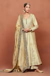 Buy_Sue Mue_Beige Silk, Tissue Applique, Embroidery, Sequins, Zulekha Dori Anarkali Set _at_Aza_Fashions