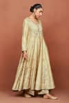 Sue Mue_Beige Silk, Tissue Applique, Embroidery, Sequins, Zulekha Dori Anarkali Set _Online_at_Aza_Fashions