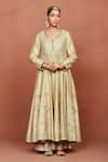 Buy_Sue Mue_Beige Silk, Tissue Applique, Embroidery, Sequins, Zulekha Dori Anarkali Set _Online_at_Aza_Fashions
