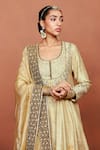 Sue Mue_Beige Silk, Tissue Applique, Embroidery, Sequins, Zulekha Dori Anarkali Set _at_Aza_Fashions