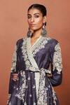Sue Mue_Charcoal Silk Embroidery, Pearls, Crystals, Sonam Angrakha Kurta And Pant Set _at_Aza_Fashions