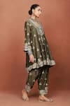 Buy_Sue Mue_Olive Green Silk, Crepe, Tissue Applique, Embroidery, Kohra Anarkali Salwar Set _Online_at_Aza_Fashions