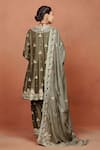 Sue Mue_Olive Green Silk, Crepe, Tissue Applique, Embroidery, Kohra Anarkali Salwar Set _Online_at_Aza_Fashions