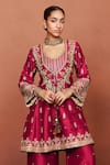 Buy_Sue Mue_Red , Organza Applique, Embroidery, Sequins, Zaavia Dori Anarkali Set _Online_at_Aza_Fashions