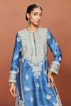 Sue Mue_Blue Silk, Crepe, Tissue Embroidery, Sequins, Zari, Meera Floral Kurta Set _Online_at_Aza_Fashions