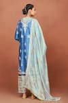 Shop_Sue Mue_Blue Silk, Crepe, Tissue Embroidery, Sequins, Zari, Meera Floral Kurta Set _at_Aza_Fashions