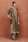Buy_Sue Mue_Olive Green Silk, Crepe, Tissue Embroidery, Sequins, Jiyara Aari Kurta Set _Online_at_Aza_Fashions