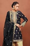 Sue Mue_Black , Crepe, Organza Embroidery, Sequins, Kala Kurta Salwar Set _Online_at_Aza_Fashions