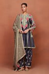 Buy_Sue Mue_Charcoal Georgette Embroidery, Zari, Sequins, Beads Rahi Short Kurta Salwar Set _at_Aza_Fashions