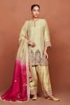 Buy_Sue Mue_Beige , Organza Applique, Raaya Paisley Dori Kurta Salwar Set _at_Aza_Fashions