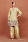 Buy_Sue Mue_Beige , Organza Applique, Raaya Paisley Dori Kurta Salwar Set _Online_at_Aza_Fashions