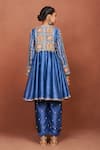 Shop_Sue Mue_Blue Chanderi Silk Applique, Embroidery, Rai Tribal Floral Anarkali Salwar Set _at_Aza_Fashions