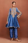 Buy_Sue Mue_Blue Chanderi Silk Applique, Embroidery, Rai Tribal Floral Anarkali Salwar Set _at_Aza_Fashions