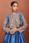 Shop_Sue Mue_Blue Chanderi Silk Applique, Embroidery, Rai Tribal Floral Anarkali Salwar Set _Online_at_Aza_Fashions