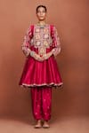 Buy_Sue Mue_Red Chanderi Silk Embroidery, Applique, Foil Rai Tribal Anarkali Salwar Set _at_Aza_Fashions