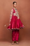 Shop_Sue Mue_Red Chanderi Silk Embroidery, Applique, Foil Rai Tribal Anarkali Salwar Set _Online_at_Aza_Fashions