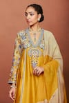 Buy_Sue Mue_Mustard Silk, Embroidery, Applique Nira Floral Kurta Set _Online_at_Aza_Fashions