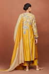 Shop_Sue Mue_Mustard Silk, Embroidery, Applique Nira Floral Kurta Set _at_Aza_Fashions