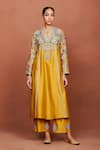 Buy_Sue Mue_Mustard Silk, Embroidery, Applique Nira Floral Kurta Set 