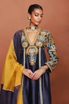 Sue Mue_Charcoal Silk, Applique, Embroidery Nira Floral Kurta Set _at_Aza_Fashions