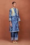 Sue Mue_Blue Silk Embroidery, Sequins, Beads, Tassels, Applique Jia Jacket Kurta Set _Online_at_Aza_Fashions