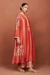 Buy_Sue Mue_Orange Silk, Cotton, Tissue Embroidery, Sequins, Beads, Zari Amu Kurta Set 