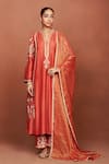 Buy_Sue Mue_Orange Silk, Cotton, Tissue Embroidery, Sequins, Beads, Zari Amu Kurta Set _at_Aza_Fashions