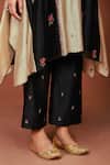 Sue Mue_Black Chanderi Silk Embroidery, Zari Square Leya Color Block Floral Kurta Set _Online_at_Aza_Fashions