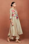 Sue Mue_Beige Chanderi Silk Embroidery, Cut Boha Tribal Geometric Floral Anarkali Set _at_Aza_Fashions
