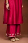 Sue Mue_Red Chanderi , Tissue, Oor Tribal Floral Applique Kurta Set _at_Aza_Fashions
