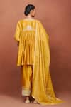 Shop_Sue Mue_Mustard Chanderi Silk, Cotton, Tissue Embroidery, Moha Floral Kurta Salwar Set _at_Aza_Fashions