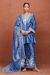 Buy_Sue Mue_Blue Chanderi Silk, Handloom Cotton, Tissue Embroidery, Azi Floral Kurta Set _at_Aza_Fashions