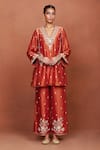 Buy_Sue Mue_Orange Chanderi Silk, Handloom Cotton, Tissue Embroidery, Azi Floral Kurta Set _at_Aza_Fashions