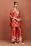 Buy_Sue Mue_Orange Chanderi Silk, Handloom Cotton, Tissue Embroidery, Azi Floral Kurta Set _Online_at_Aza_Fashions