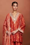 Shop_Sue Mue_Orange Chanderi Silk, Handloom Cotton, Tissue Embroidery, Azi Floral Kurta Set _Online_at_Aza_Fashions