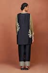Shop_Sue Mue_Black Silk Embroidery, Sequins, Beads, Zari Shai Floral Tunic And Salwar Set _at_Aza_Fashions