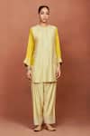 Buy_Sue Mue_Beige Silk Beads, Embroidery, Sequins, Zari, Shai Color Block Tunic With Salwar _at_Aza_Fashions