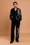 Buy_Rohit Doshi_Black Embroidery, Metallic Thread Abstract Shirt And Pant Set _at_Aza_Fashions