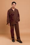 Buy_Rohit Doshi_Brown Polyester, Crepe Embroidery Abstract Shirt And Pant Set _at_Aza_Fashions