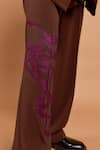 Rohit Doshi_Brown Polyester, Crepe Embroidery Abstract Shirt And Pant Set _Online_at_Aza_Fashions