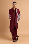 Buy_Rohit Doshi_Maroon Cotton Embroidery Paisley Bundi And Kurta Set _at_Aza_Fashions