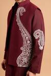 Rohit Doshi_Maroon Cotton Embroidery Paisley Bundi And Kurta Set _Online_at_Aza_Fashions