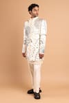 Rohit Doshi_Off White Cotton, Crepe, Rayon Embroidery, Beads Abstract Motif Bandhgala Set _Online_at_Aza_Fashions