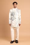 Buy_Rohit Doshi_Off White Cotton, Crepe, Rayon Embroidery, Beads Abstract Motif Bandhgala Set _at_Aza_Fashions