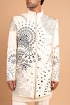 Buy_Rohit Doshi_Off White Cotton, Crepe, Rayon Embroidery, Beads Abstract Motif Bandhgala Set _Online_at_Aza_Fashions