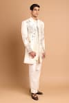 Buy_Rohit Doshi_Off White Cotton, Crepe, Rayon Floral And Geometric Embroidered Bandhgala Set _Online_at_Aza_Fashions